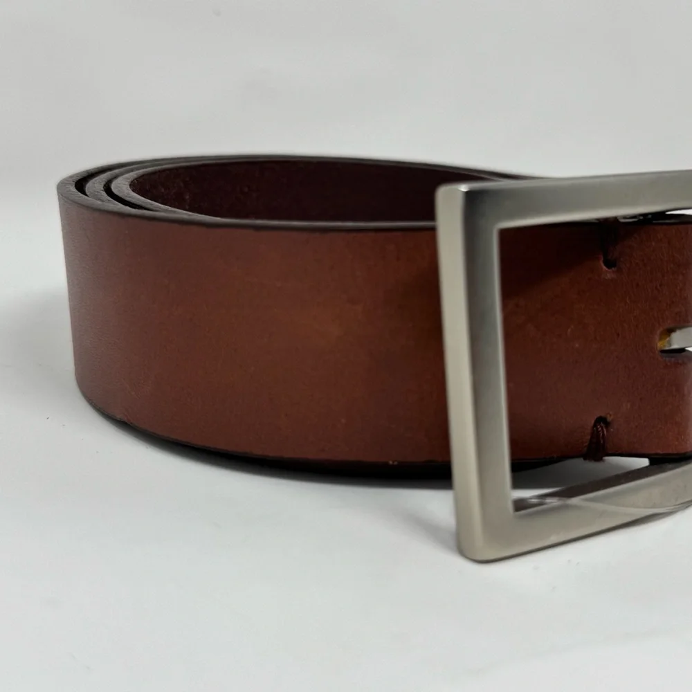 GAP Brown Leather Belt with Silver Rectangular Buckle